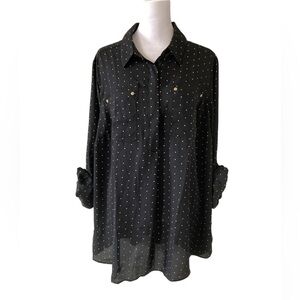 Lane Bryant 14 16 blouse polka dots black white long sleeves